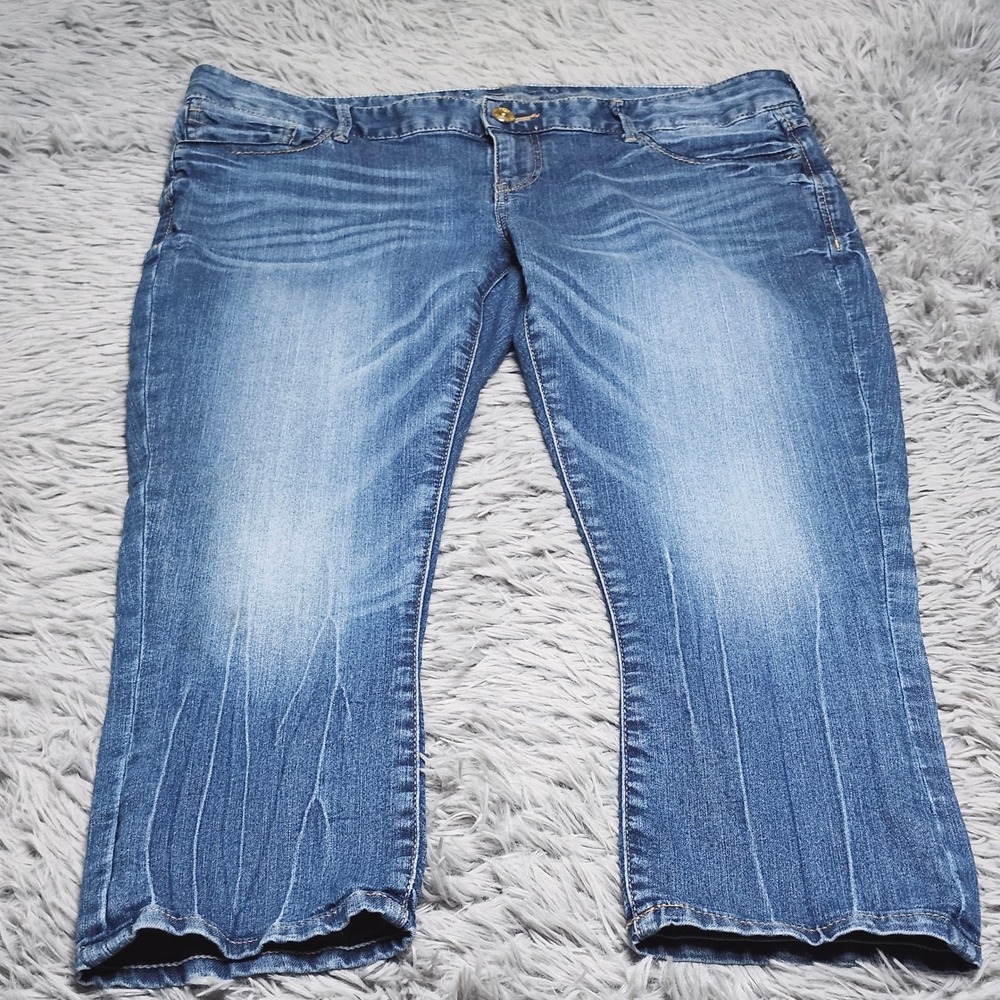 EXPRESS Jeans Womens 12 Denim Leggings Zelda Slim Fit Ultra Low Rise Blue Capri